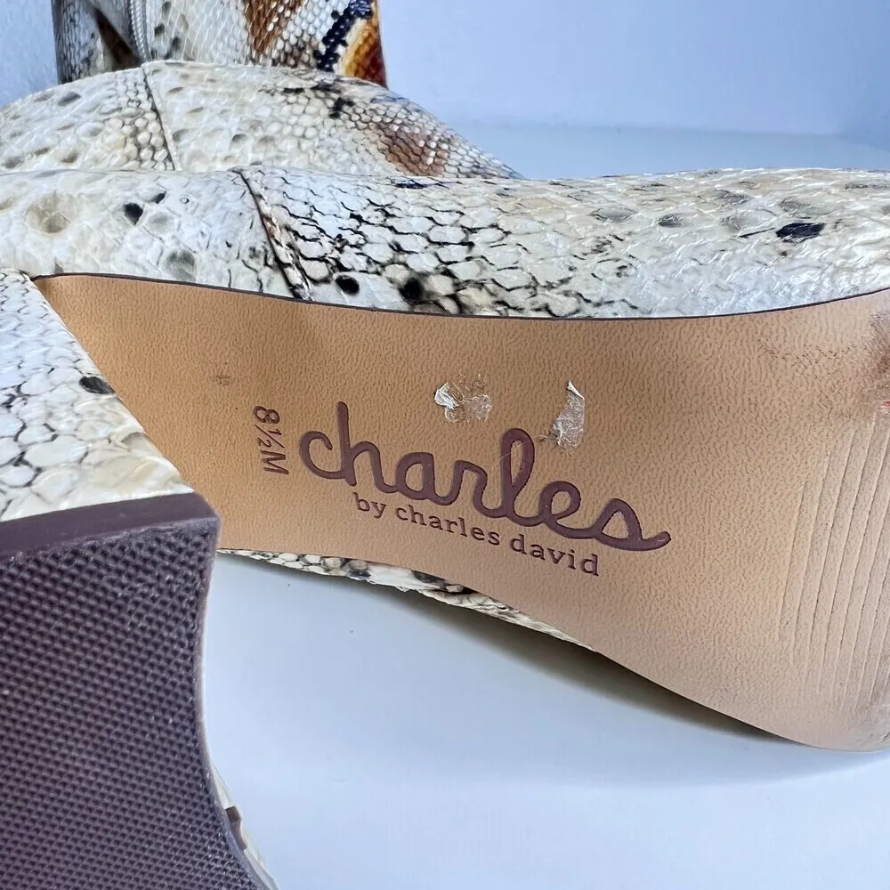Charles David Ankle Boot print snake Women Block Heel Pointed Toe size 8.5 - Image 9