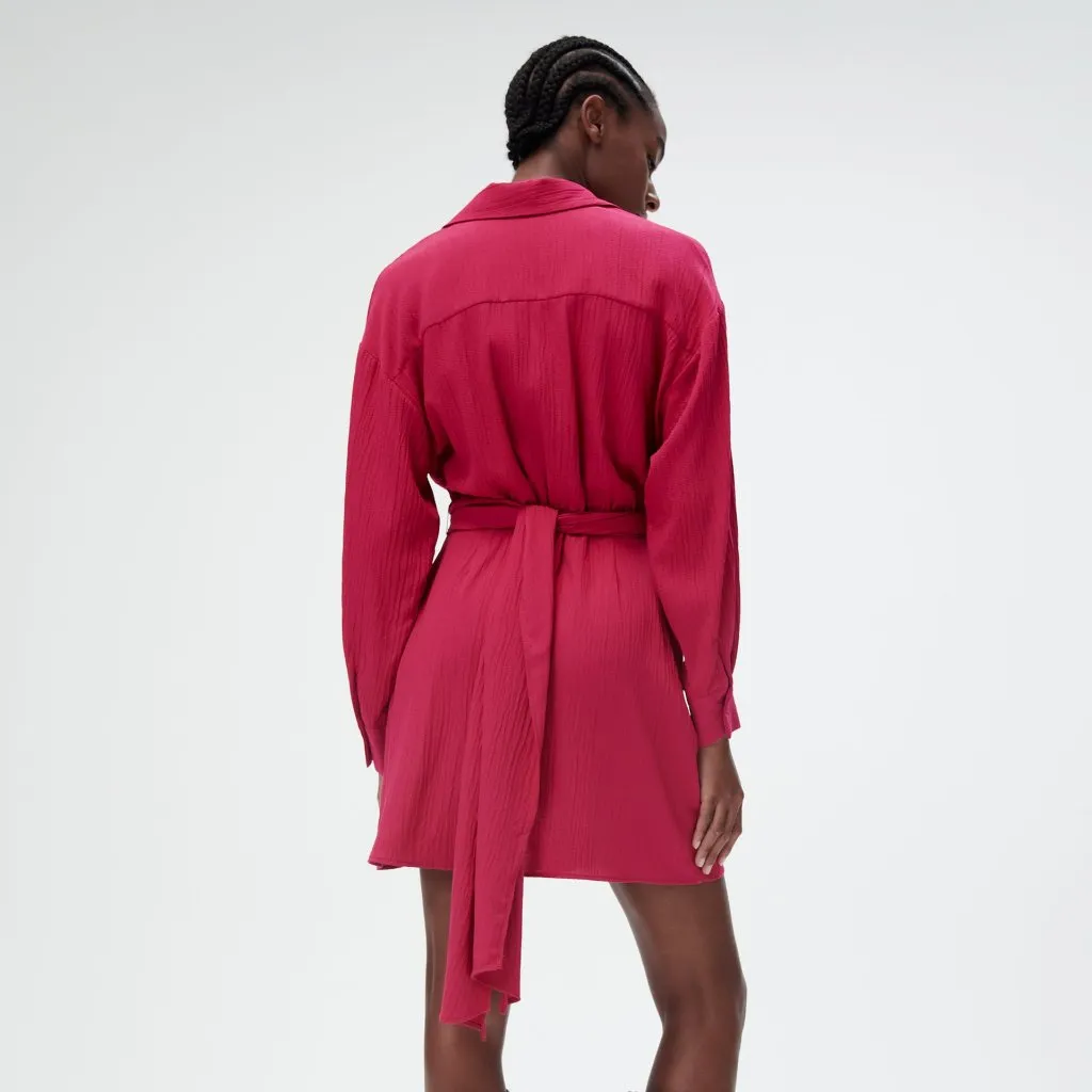 NWT ZARA BELTED MINI WRAP DRESS FUCHSIA / PINK MEDIUM - Image 5