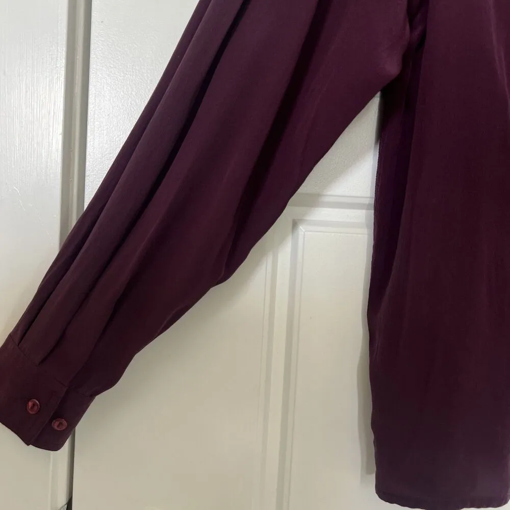 Austin Reed Vintage Silk Long Sleeve Button Up Shirt Burgundy Purple Size 8 Size M - Image 4