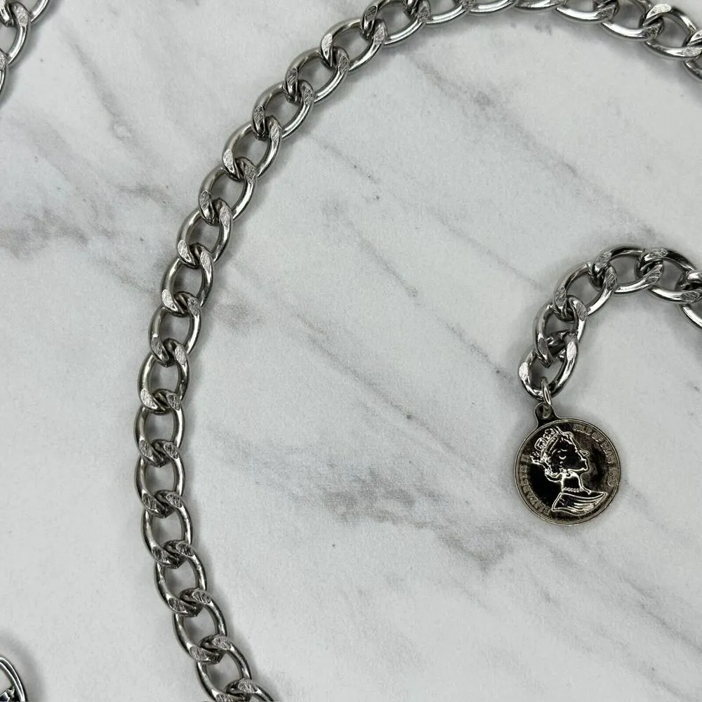 Silver Tone Chain Belt Coin Charm Y2K Body Chain Size Small (S) ✨ - Image 9
