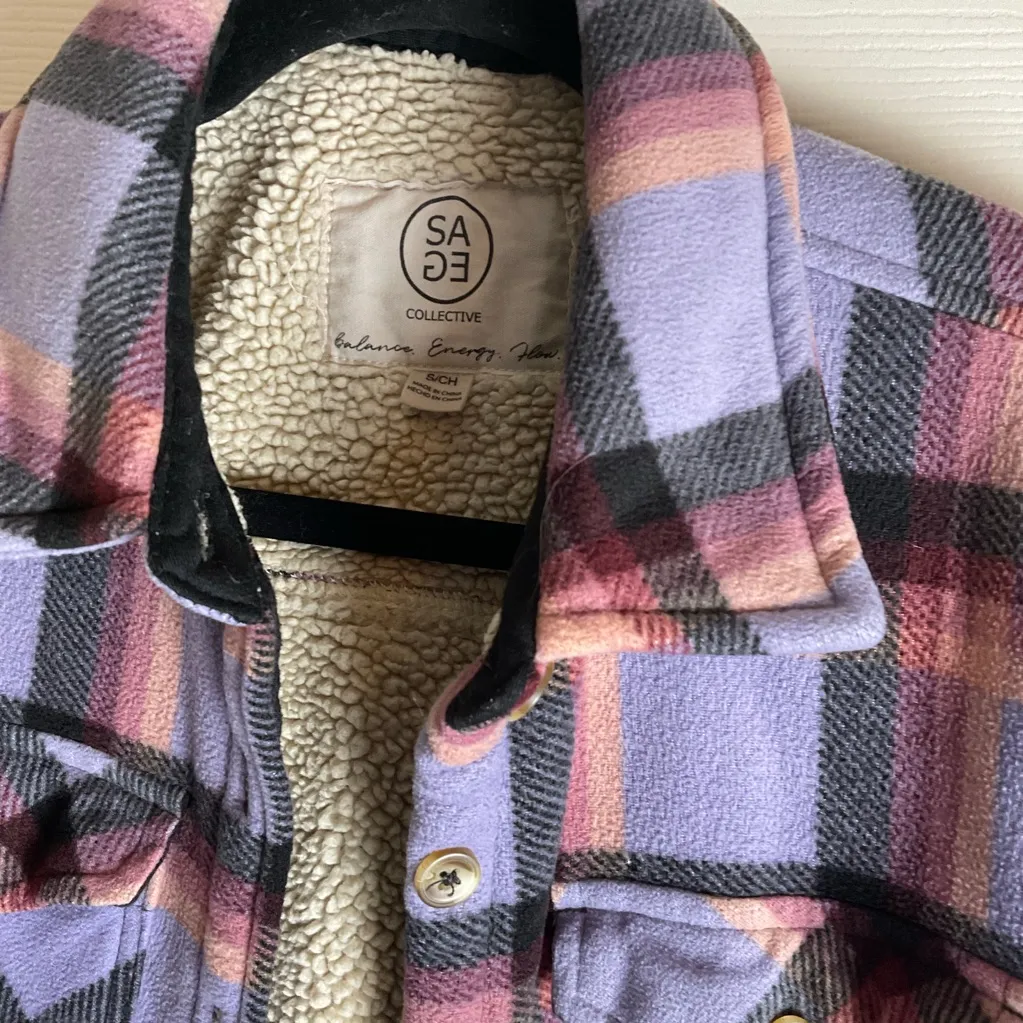 Sage Women's Long Sleeve Plaid Plush Sherpa Lined Fleece Shirt Jacket size s - Image 3