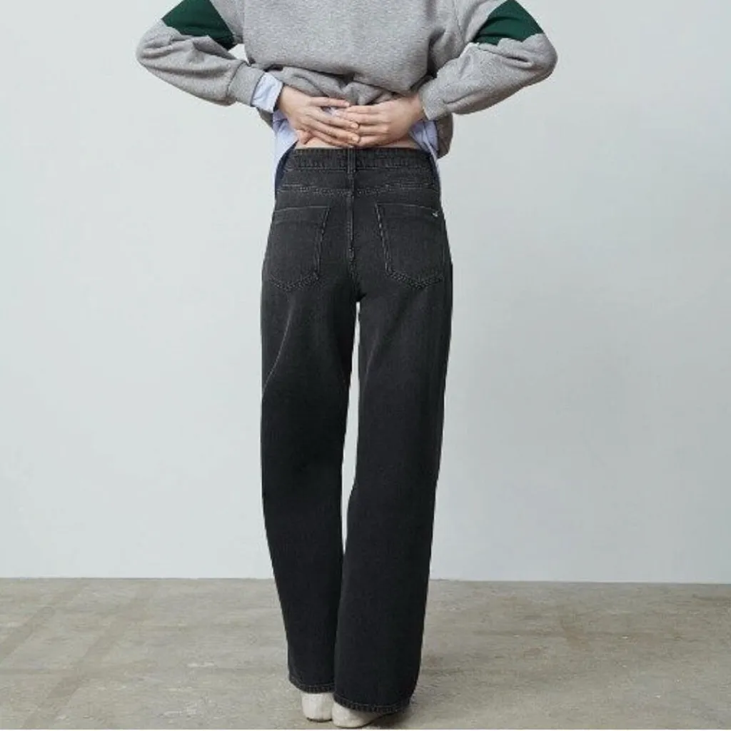 ZARA High Rise Wide Leg Cotton Denim Jeans in Washed Black Size 2 - Image 5