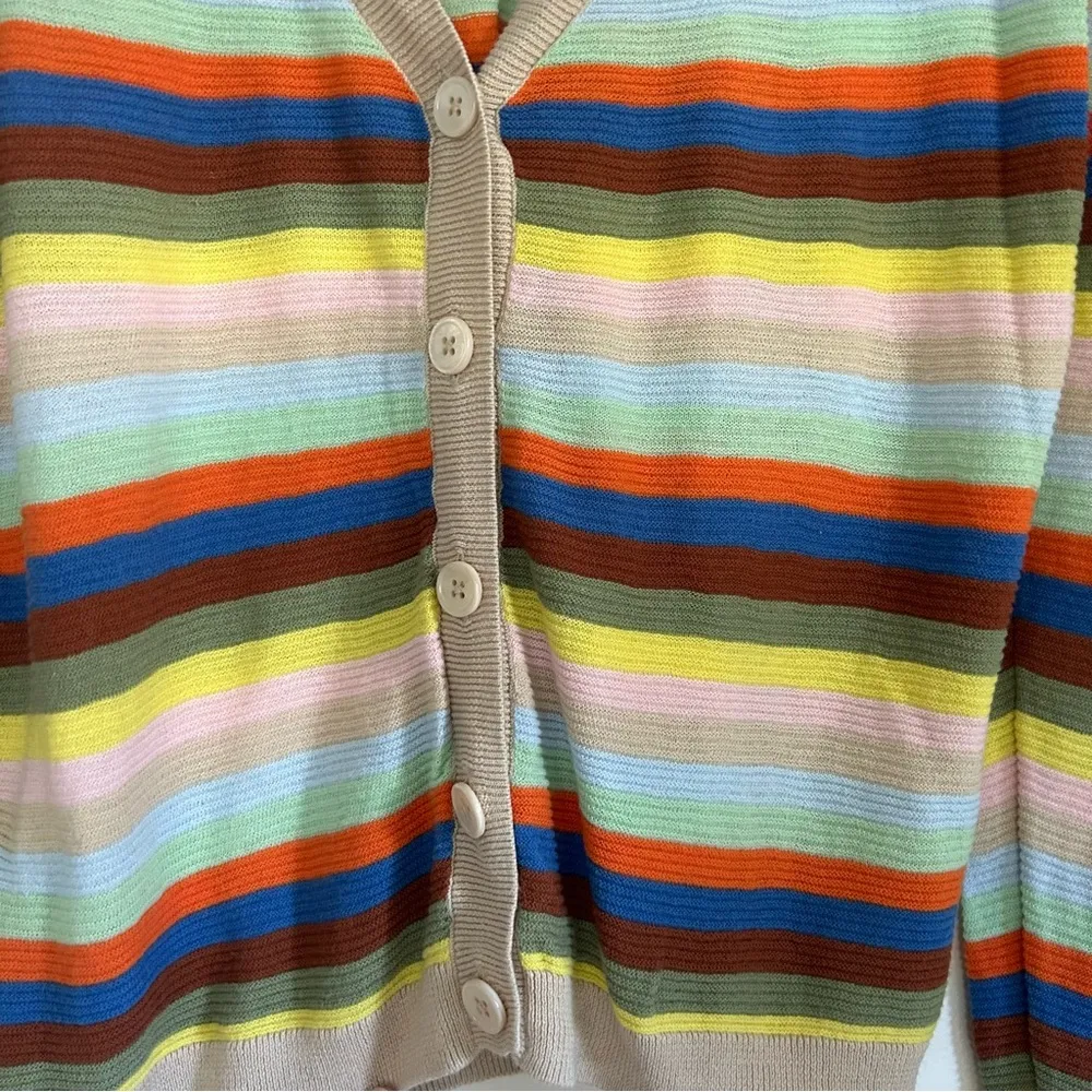 27 Miles Malibu Rainbow Stripe Button Down Cardigan L Size L - Image 2