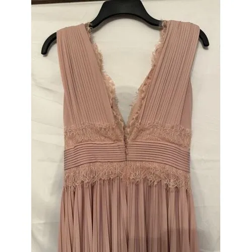 ASOS Pleated Pink Dusty‎ Rose V Neck Sleeveless Double Slit Maxi Dress Size 0 - Image 6