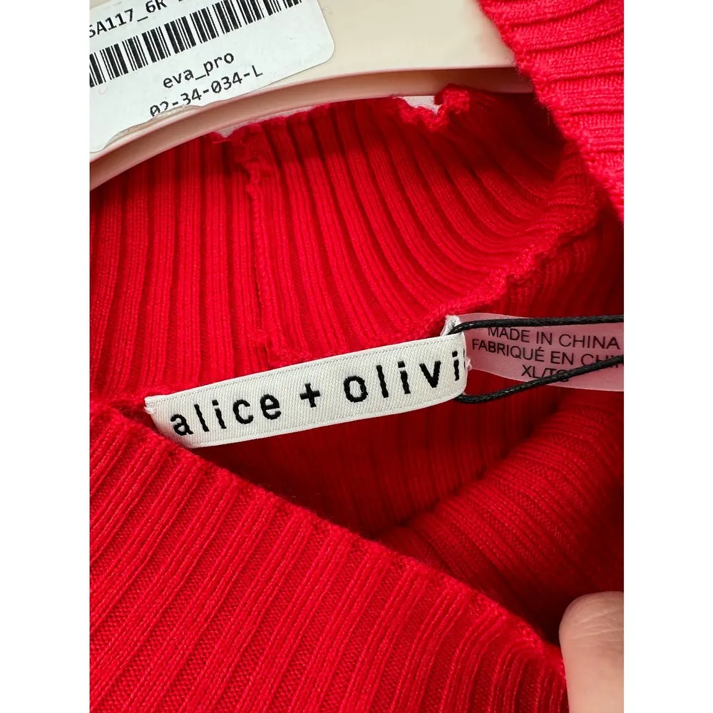 Alice + Olivia Irena Bright Poppy Red Ribbed Mock Neck Cropped Sweater XL NWT - Image 6