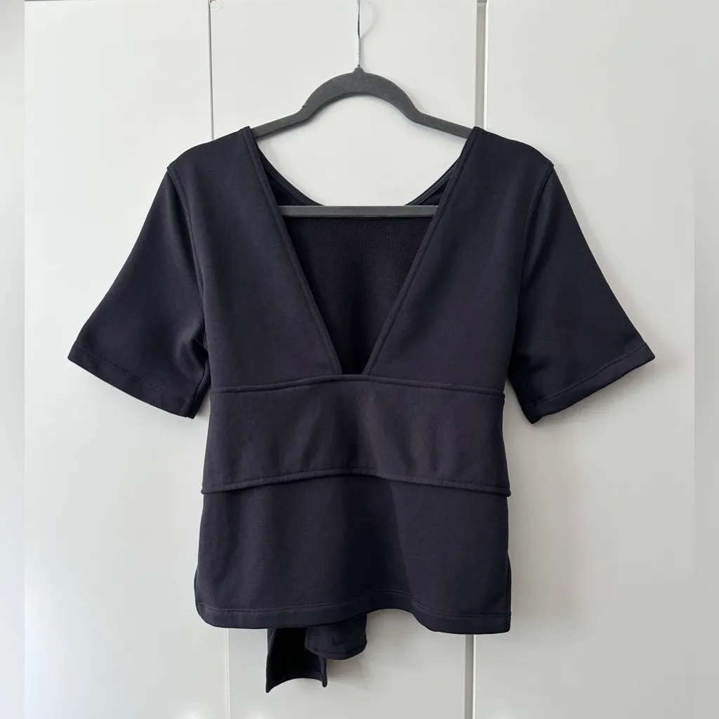 Nike  Studio Yoga Training Tie Front V Back Short Sleeve Top - Black - S - Image 5
