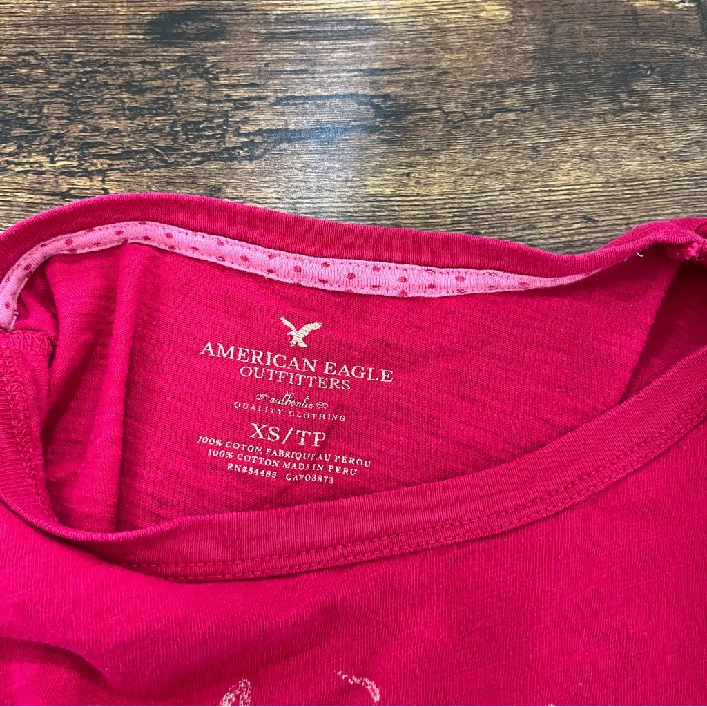American Eagle Vtg Y2K Pink Baby Tee Preppy Logo Bella Swan Tight Womens Size XS - Image 6