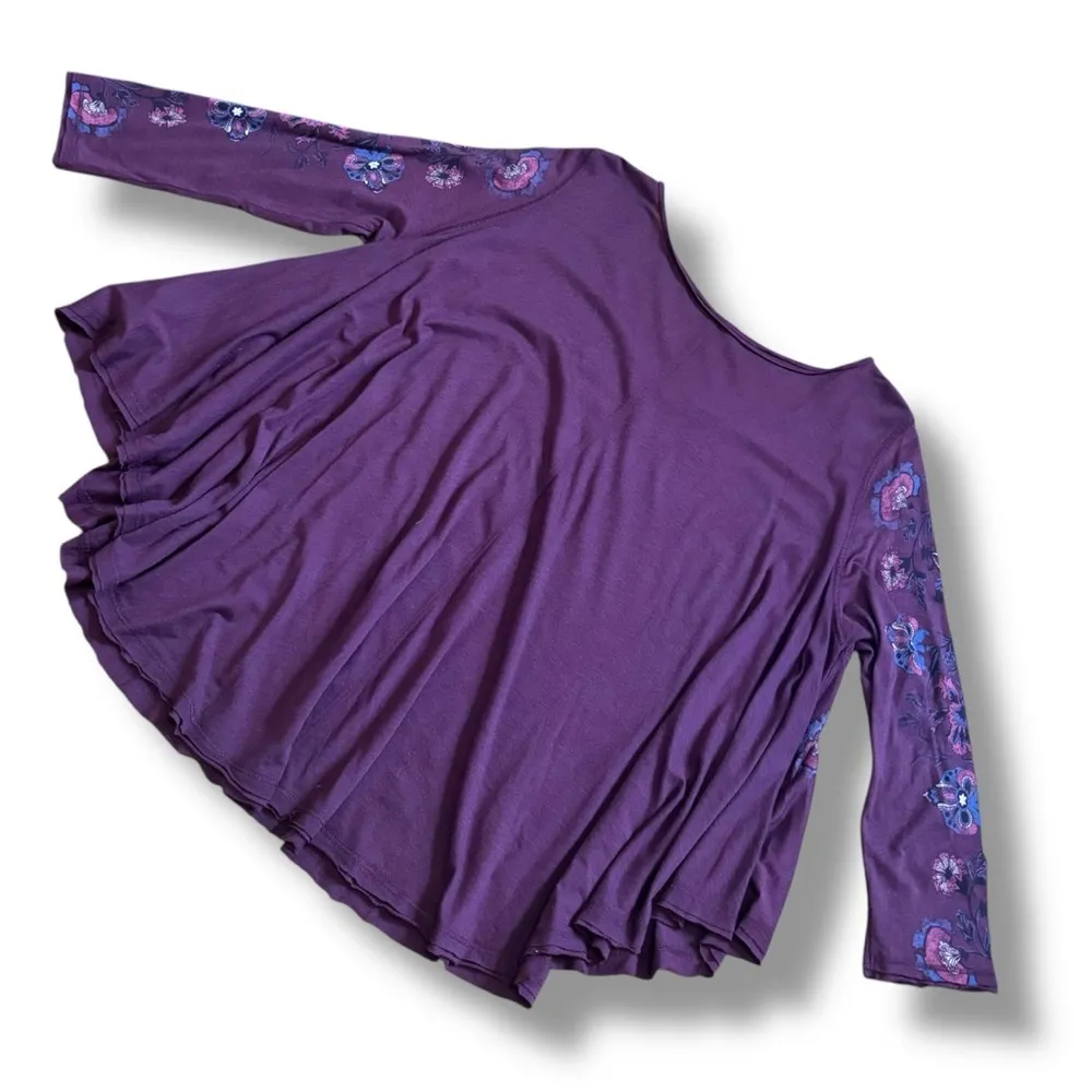 We the Free Maroon Red Loose Fit V-Neck Oversized 3/4 Sleeve Tunic Blouse Small - Image 3