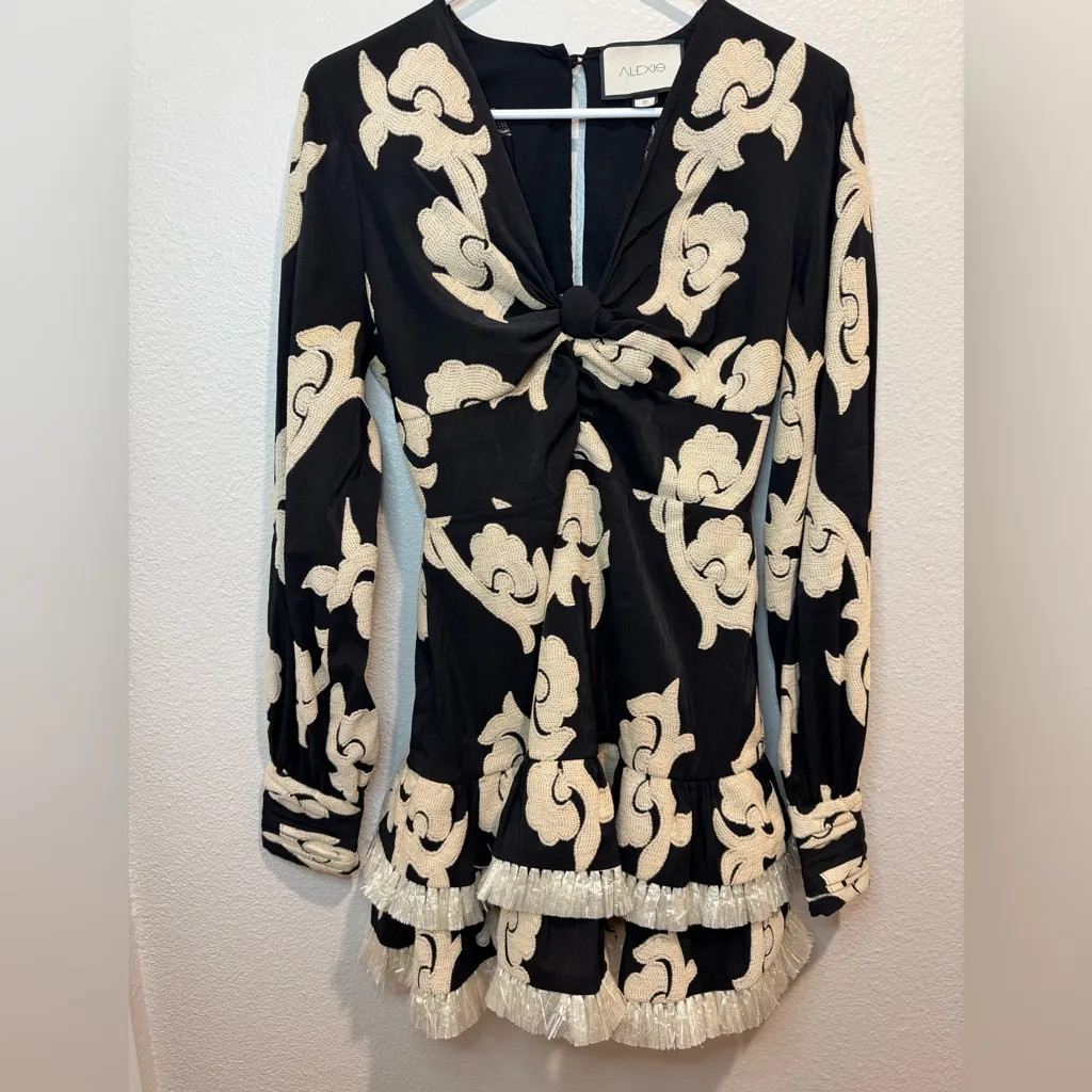 ALEXIS Rimini Tassel Embroidered Floral Black and White Mini Dress‎ Size S - Image 4