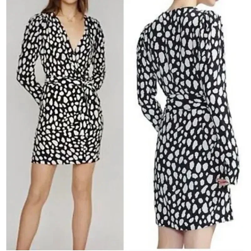 Maje Rossima‎ Spot-Print V-Neck Faux Wrap Dress Size Medium - Image 3