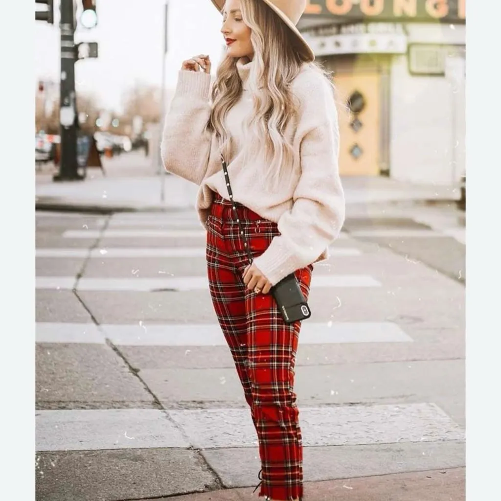 ZARA Desigual Red Plaid Front Jeans Size 2‎ - Image 2