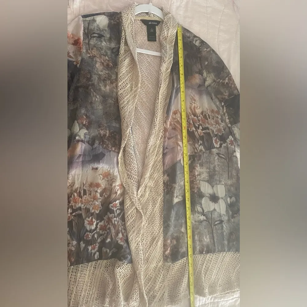 Ali Miles Open Cardigan Womens Small Floral Semi Sheer Knit Crochet Artsy Kimono - Image 6