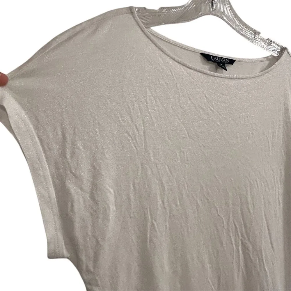 Lauren Ralph Lauren Women's Shimmery White Blouse Size M Casual Spring - Image 6