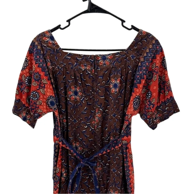 Vintage 70's Brown blue Floral Print Maxi Tie Back maxi Dress size L bohemian Size L - Image 6