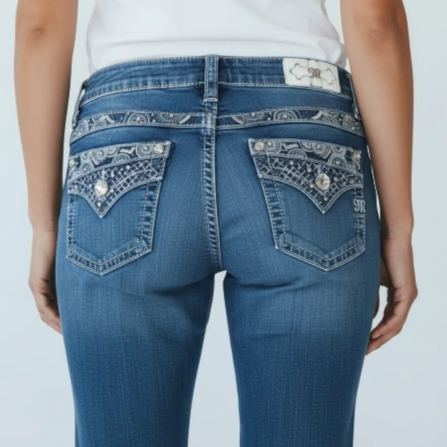 Miss Me Jeans Womens 26 Blue Mid Rise Easy Boot Western Cowgirl Y2K Denim - Image 3