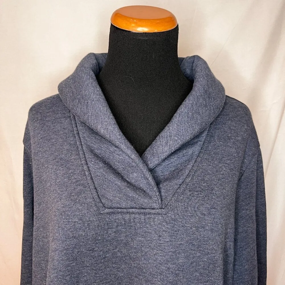 Lands End Sweatshirt Womens 2X Shawl Collar Fleece Lined Pullover Preppy Long Blue - Image 4