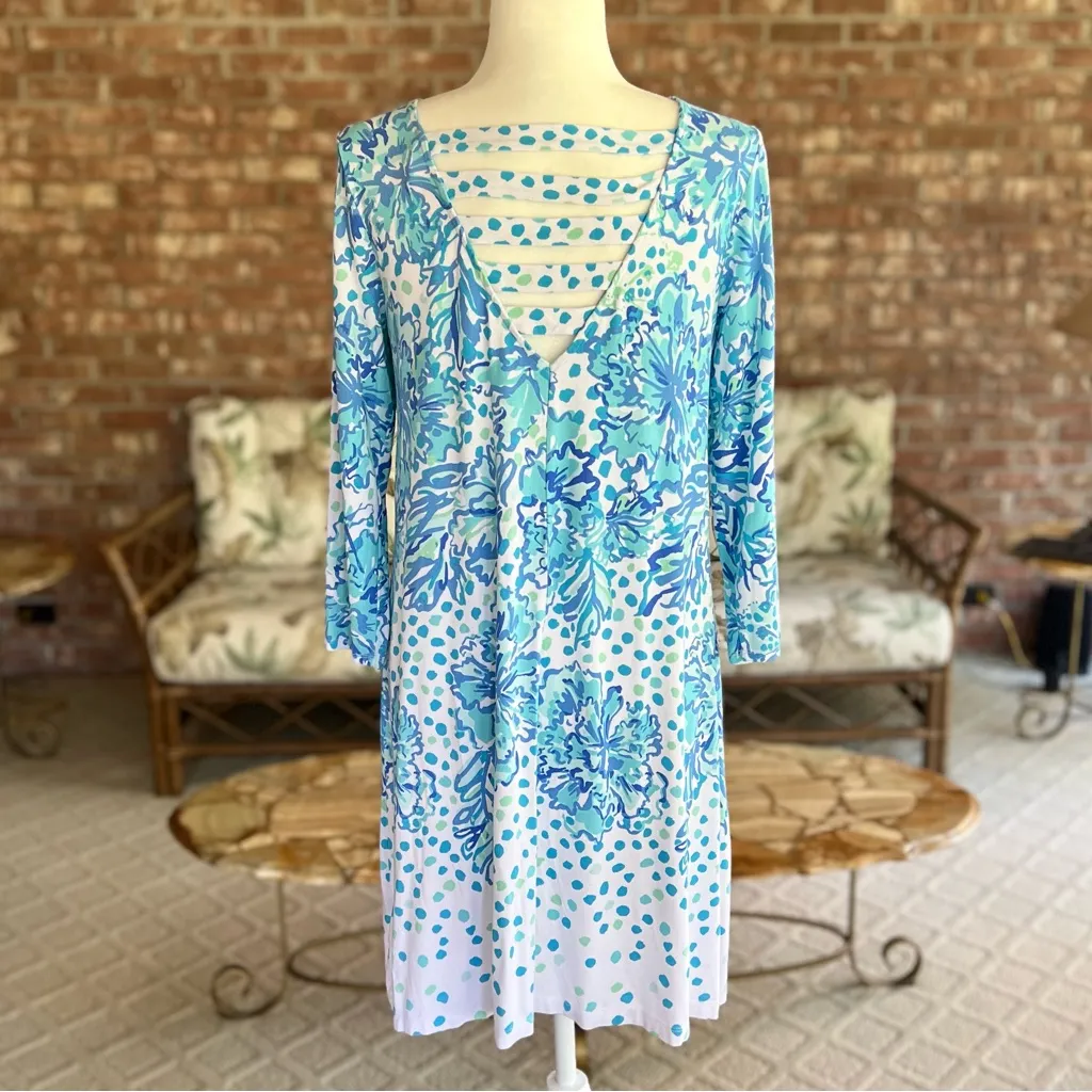 Lilly Pulitzer Ophelia Blue Karma Camellia Knit Mini Dress M - Image 8
