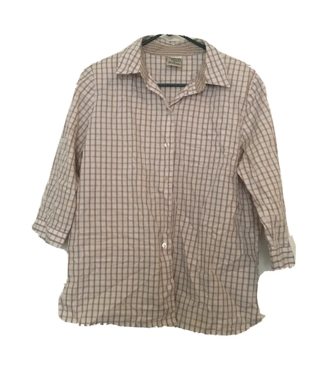 Allison Daley Women's Brown White Check Button Up Shirt 3/4 Sleeve Size 10 - Image 1