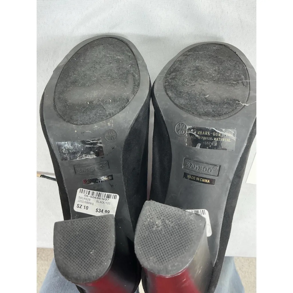 Womans Bamboo Booties Eu 40 Us 10 Black Peep Toe Lace Up Zip Up Stacked Heel - Image 7