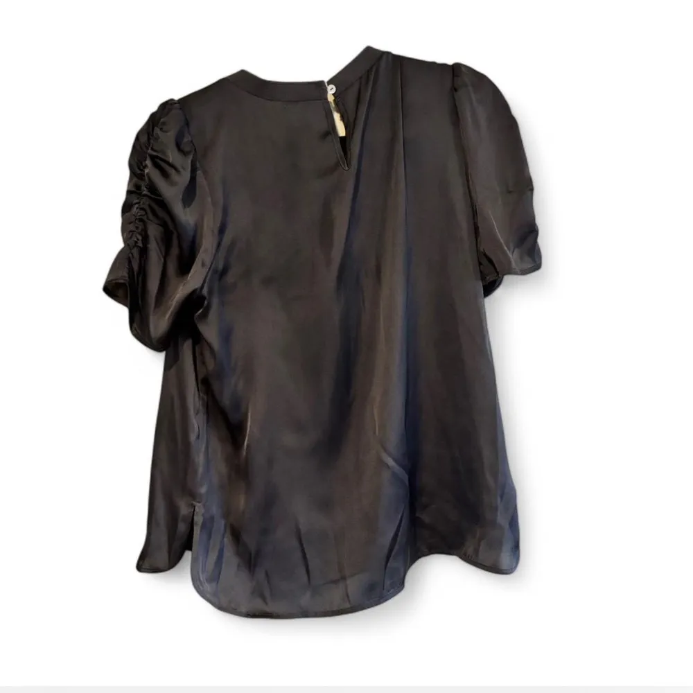 Dr2 Women's Size M Black/Gray Satin Puff Sleeve Blouse Top Office Date Night Black Size M - Image 4