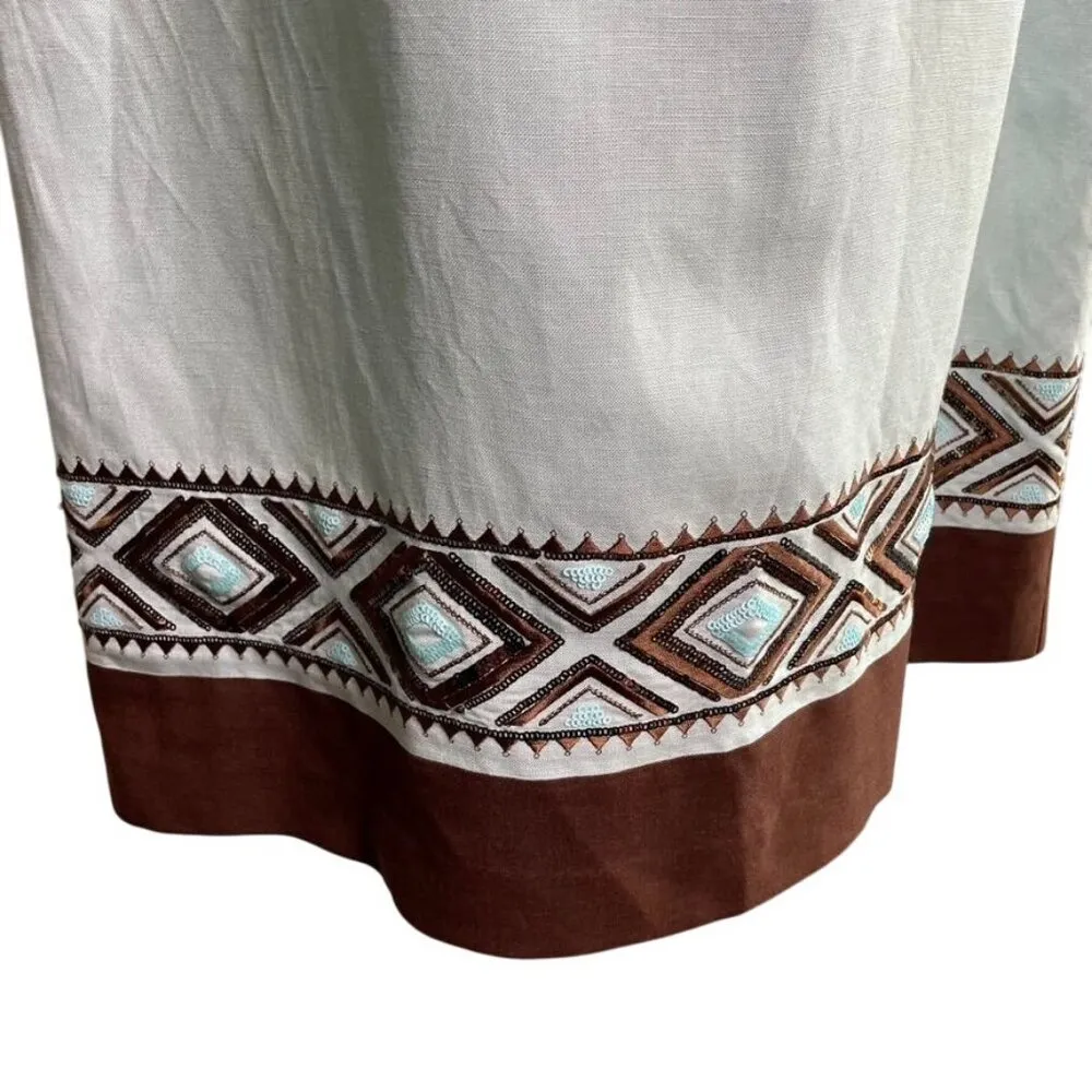 Willow Glenn Womens Career Shift Linen Dress Size 10 Sleeveless u Tiffany Blue B Brown - Image 3