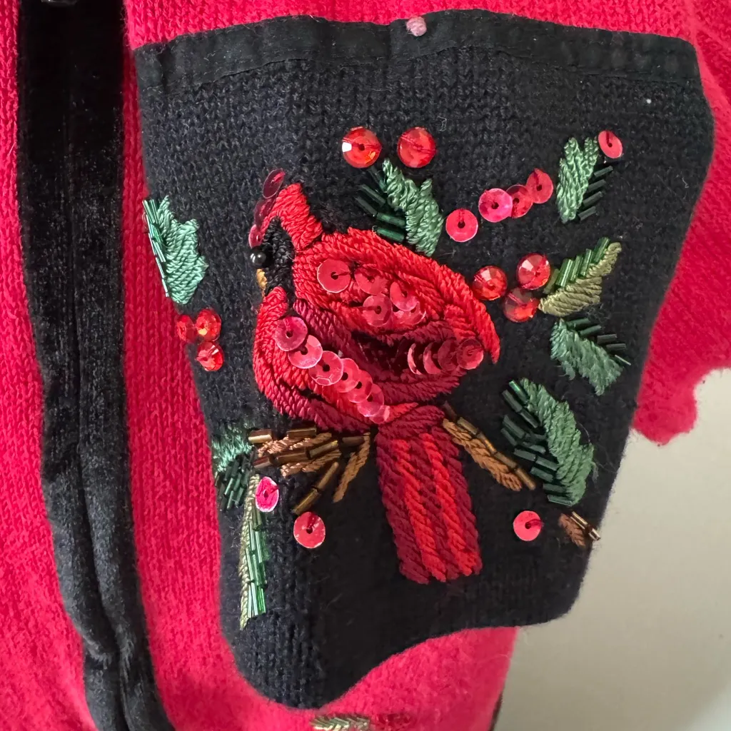 Vintage Heirloom Collectibles Cardinal Zip Cardigan Ramie 90s Holiday large Red - Image 10