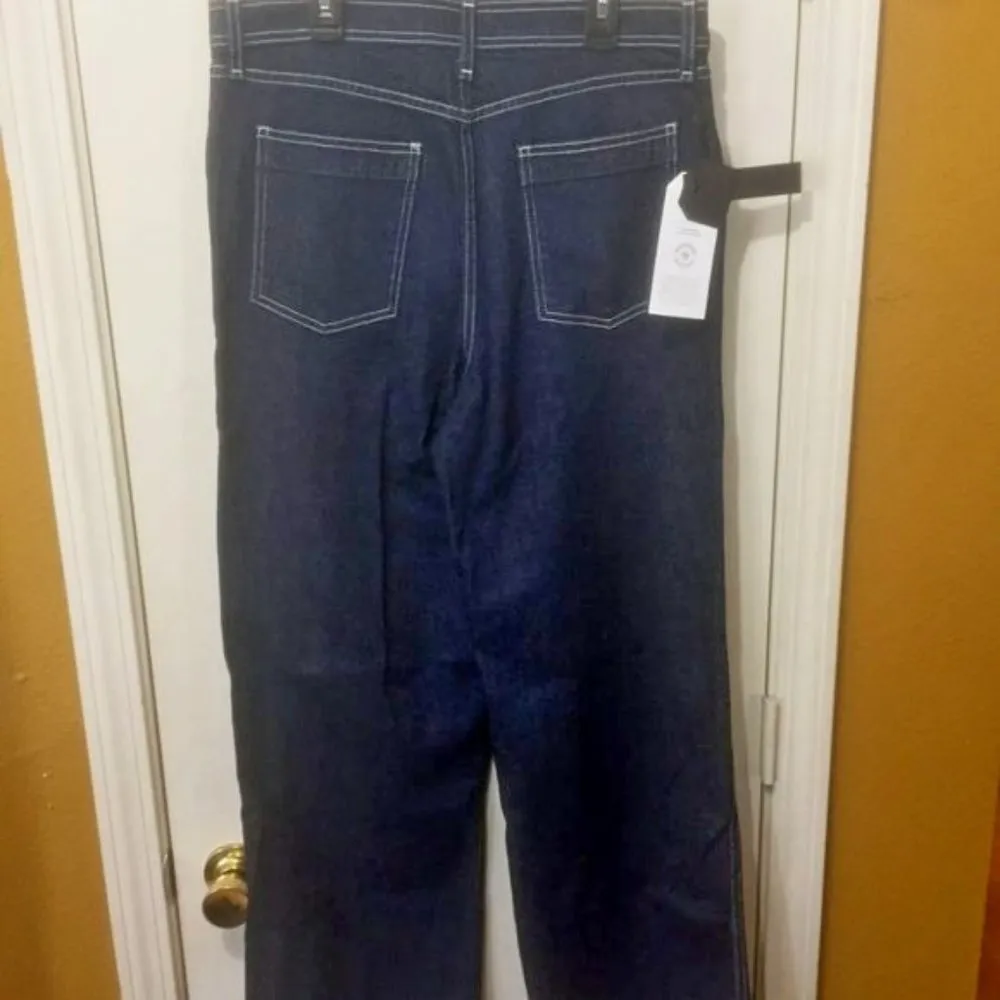 Rag & Bone women's dark indigo high rise relaxed fit raw hem jeans 32x30 - Image 4