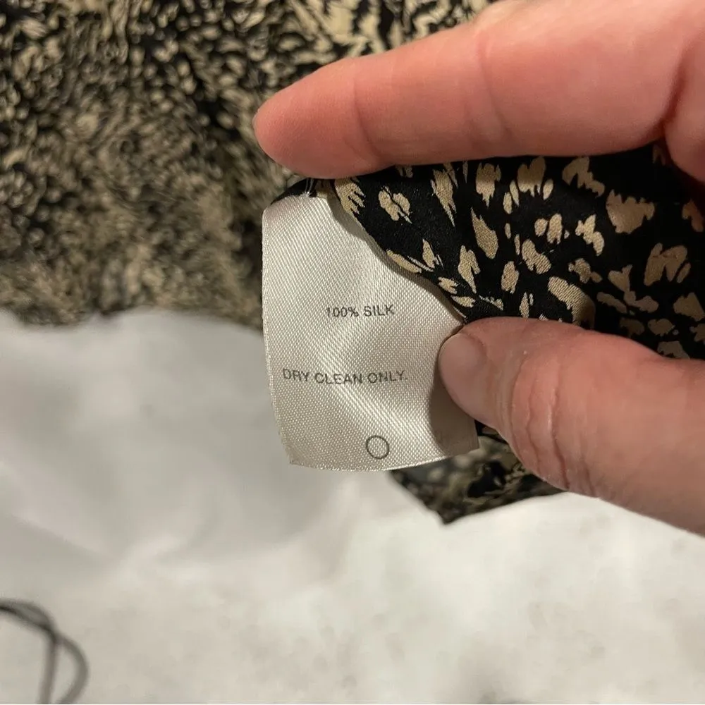 Y2K silk Classiques Entier floral ruffle collar blouse flowy vneck black tan - Image 10