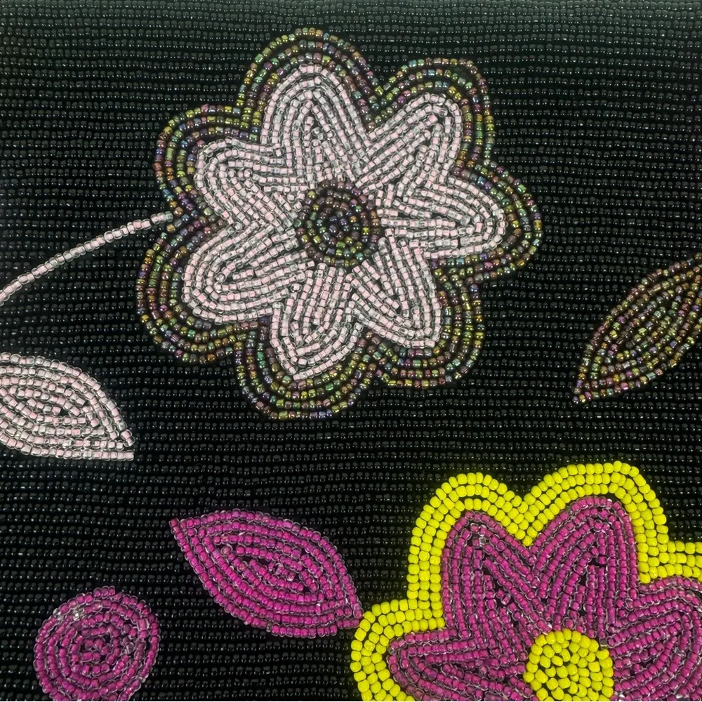 Vintage Beaded Flower Purse Clutch Black - Image 5