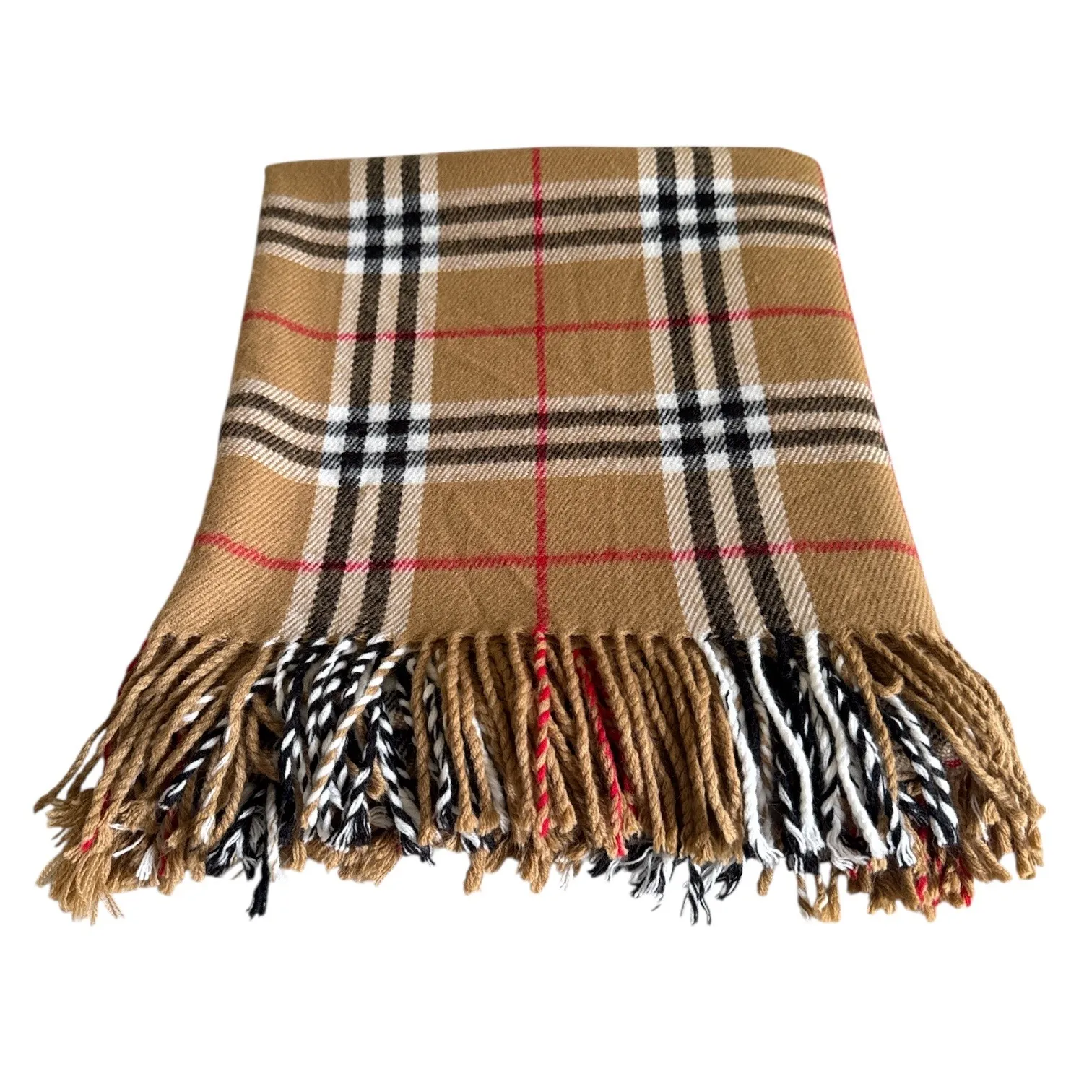 Tan Plaid 50x65 Scarf Shawl Fringe Classic Check Pattern Soft Fall Winter Wrap - Image 4