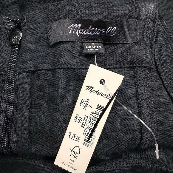 NWT Madewell Women's Tie-Waist Romper Black Size 2 Summer Casual Linen‎ Vacation - Image 6