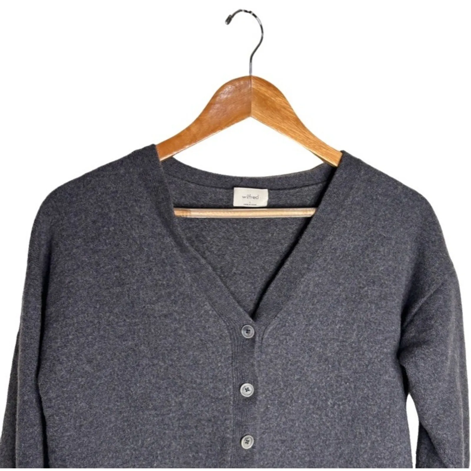 Wilifred Long Cardigan Size Large Merino Wool Dusky Blue Long Sleeves Buttons - Image 3