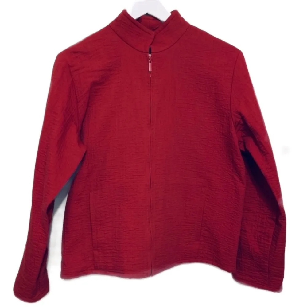 Eileen Fisher 100% cotton red lightweight zip up jacket! - Image 4