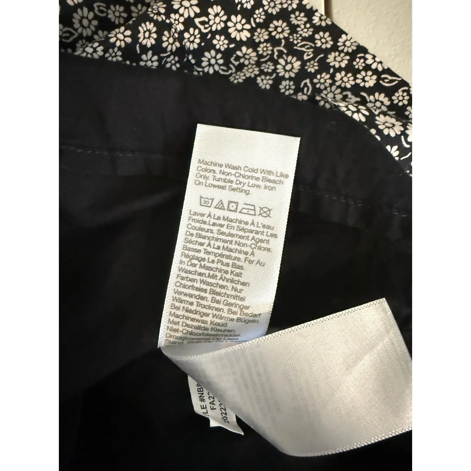 Madewell Lucie Elbow Puff Sleeve Smocked Mini Dress Black White Ditsy Floral M - Image 8