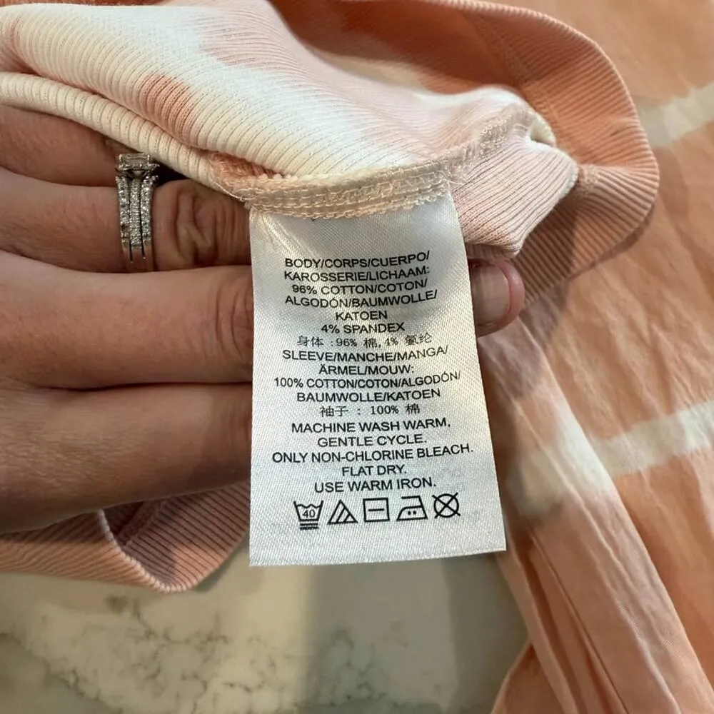 DKNY Long Sleeve Pink Tie-Dye Ribbed Top Women's Small Scoop Neck Smocked Cuffs - Image 7