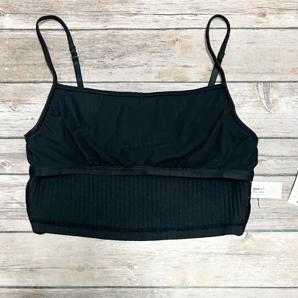 Aerie Black Beach Daze Ribbed Lace Cropped Rose Gold Rings Bra Top Small NWT - Image 9