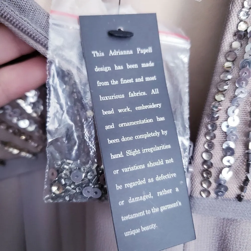 Adrianna Papell Taupe Beaded Illusion Neck Dress - Image 10