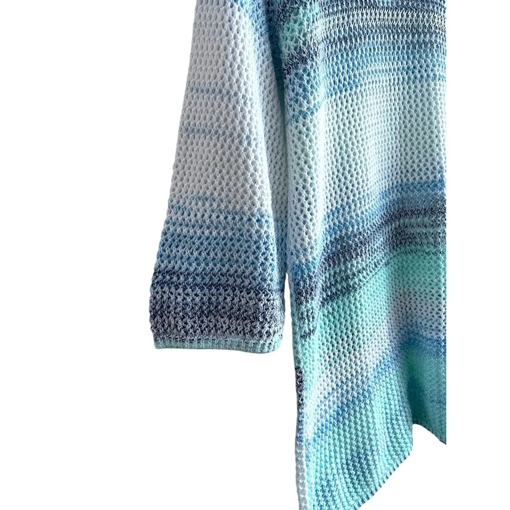 J. Jill Pure Jill Open Knit‎ Stripe Sweater Women Size Large Blue Green Beach - Image 4