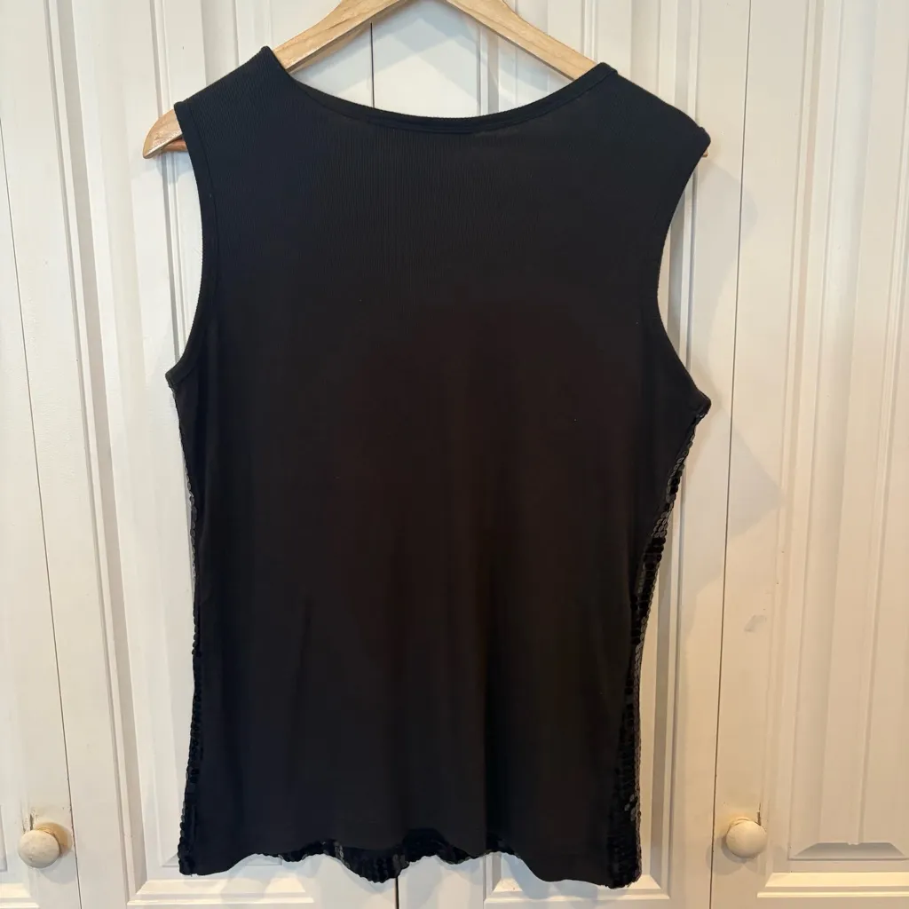 Denim 24/7 Black Sequin Front Tank Top Size Large - Image 2