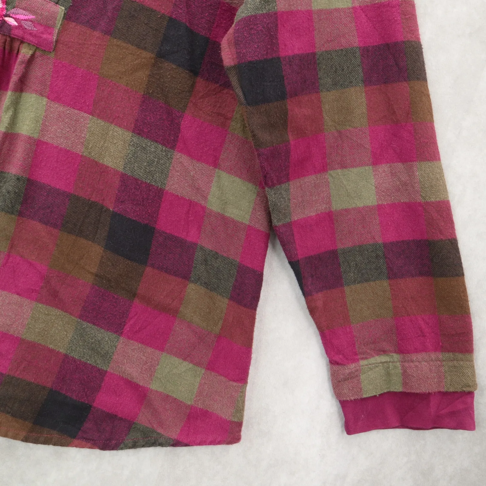 Blair Purple Flannel Plaid Floral Embroidered Western Boho Cotton Indie Large - Image 6