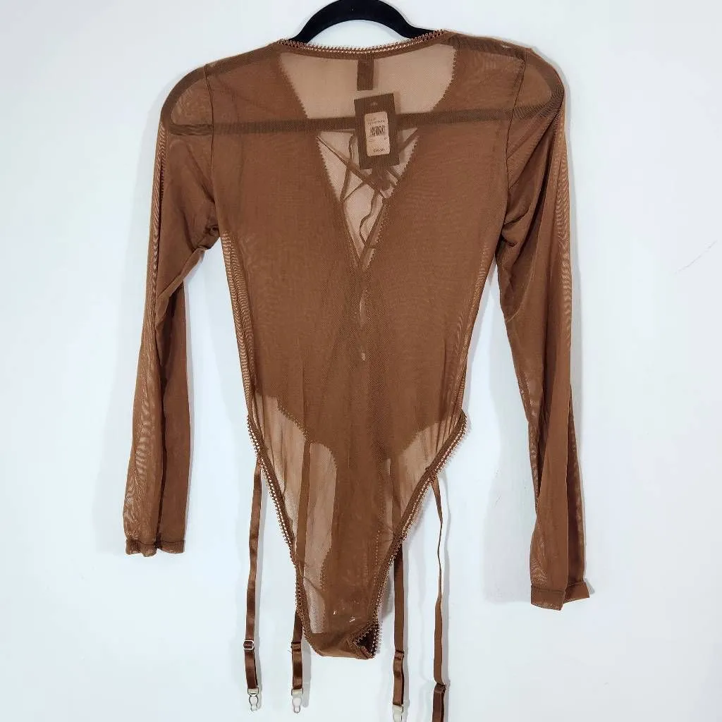 Frederick's of Hollywood Cocoa Sexy Sheer Mesh Bodysuit Size Medium NWT - Image 4