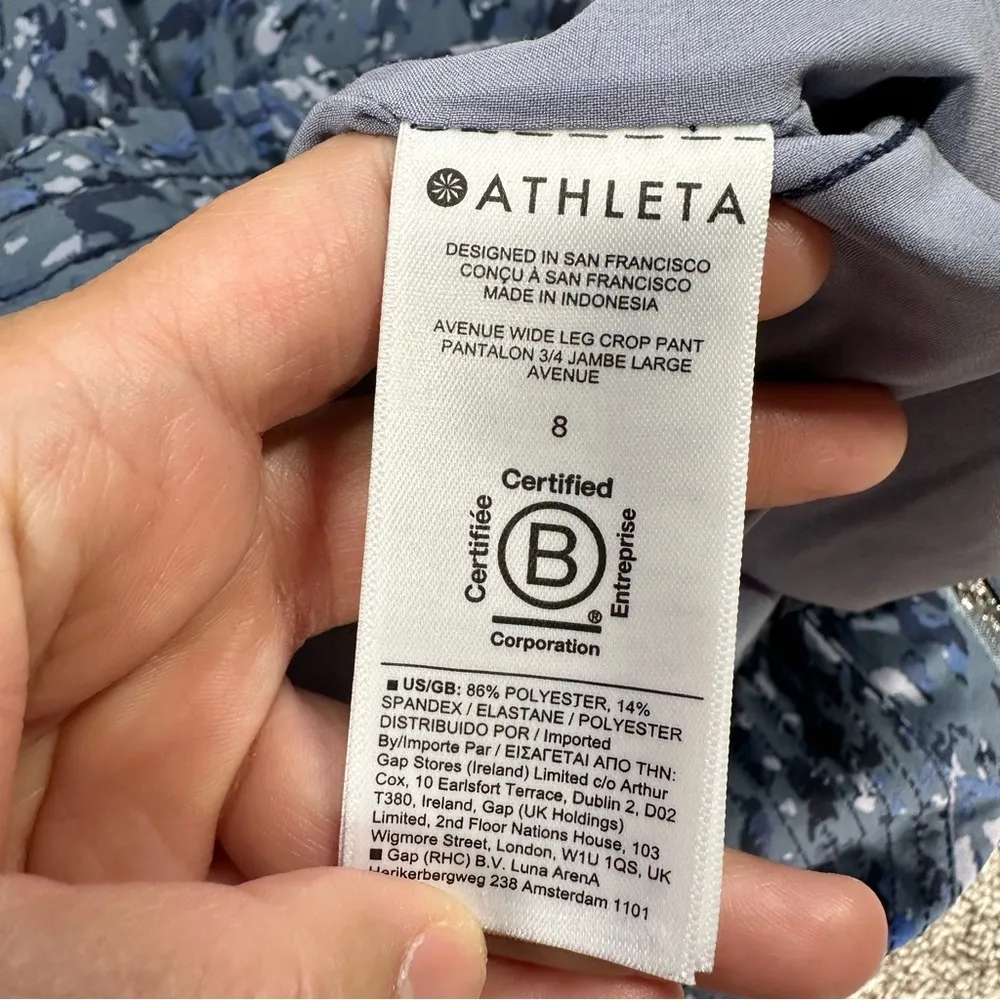 Athleta Avenue Printed Wide Leg Crop Pants Pull On Travel Outdoor Allure Navy 8 - Image 9