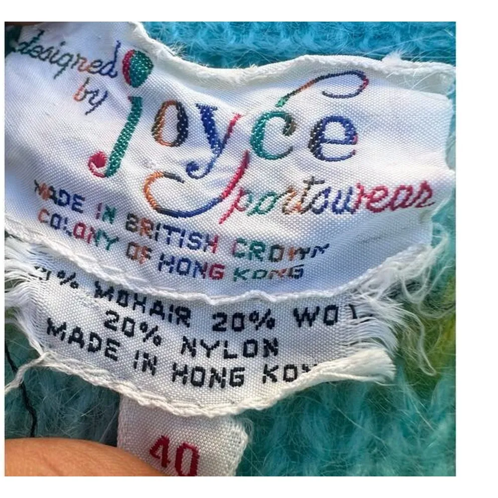 Vintage Joyce Sportswear Mohair Wool Cardigan 60s Hong Kong – Suéter Vintage Blue Size M - Image 5