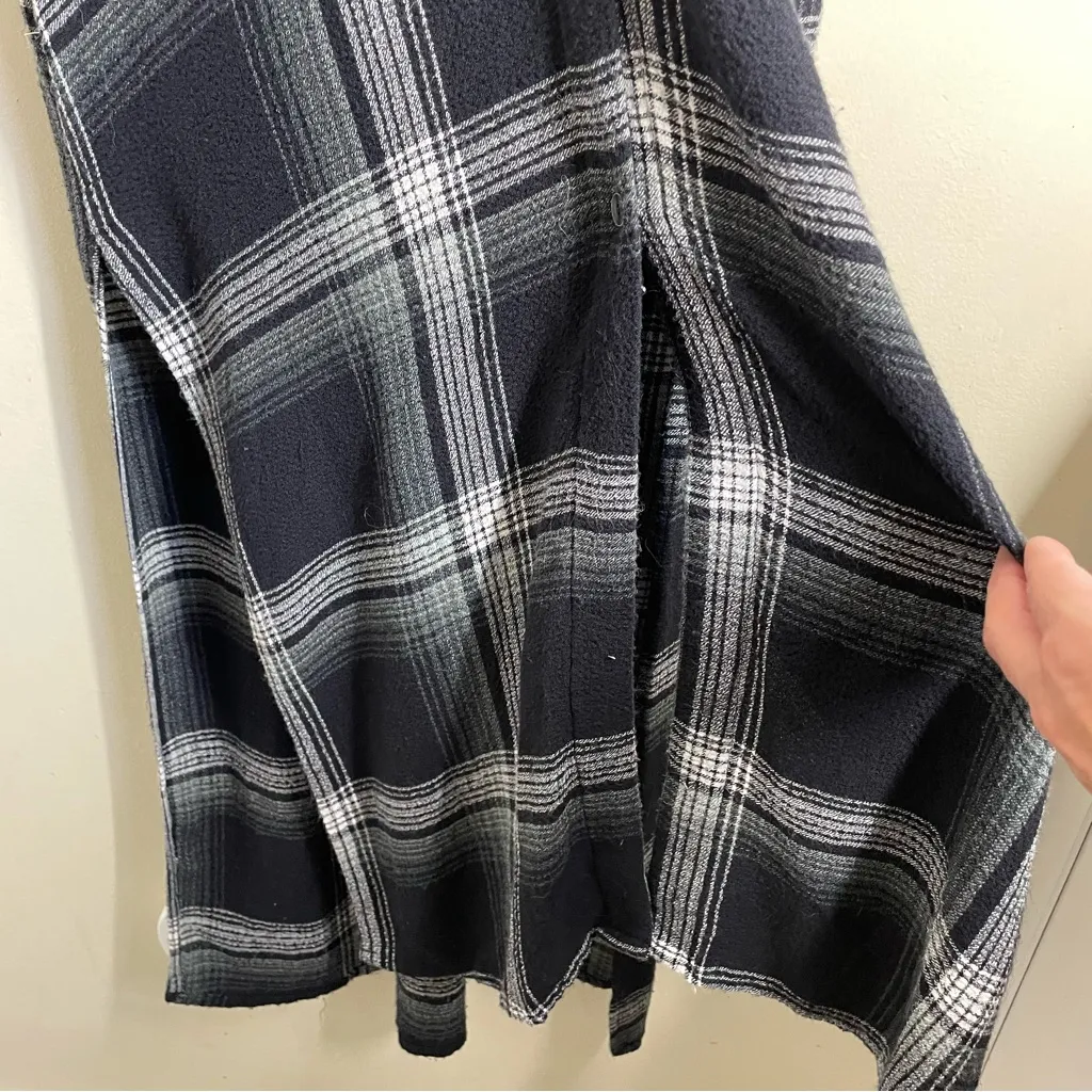 Bella Dahl Plaid Maxi Shirt Dress Black Gray Button Front Roll Tab Sleeves • XS - Image 12