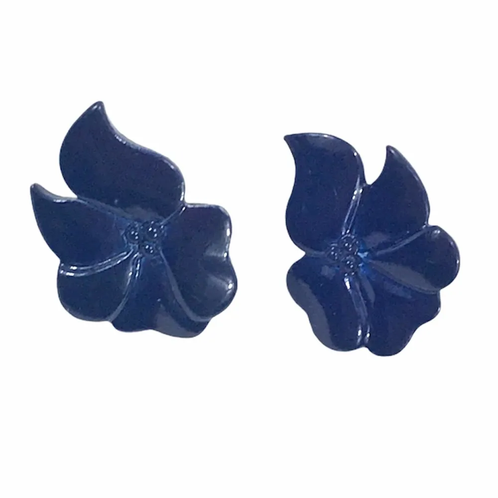 Leaf Earrings, Dark Navy Blue - Image 5