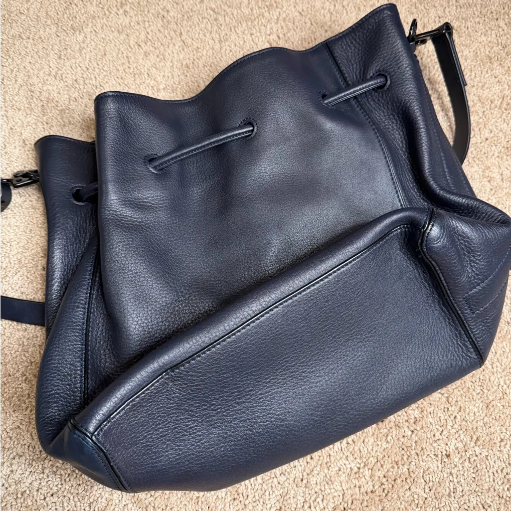 Rag & Bone Navy Leather Drawstring Bucket Bag - Image 3