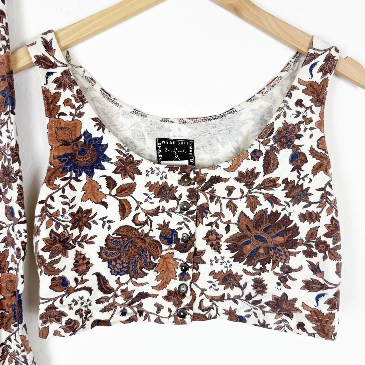 Vintage Floral print pants and crop top matching set - Image 2