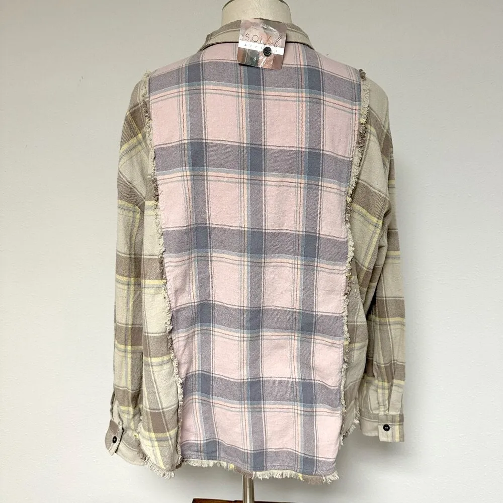 NEW Blue B Mix It Up Plaid Top Pink Size L - Image 5