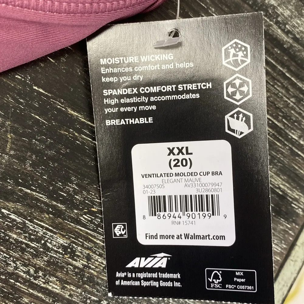 Avia Purple Moisture Wicking Moulded Cup Athletic Sport Bra XXL New - Image 6
