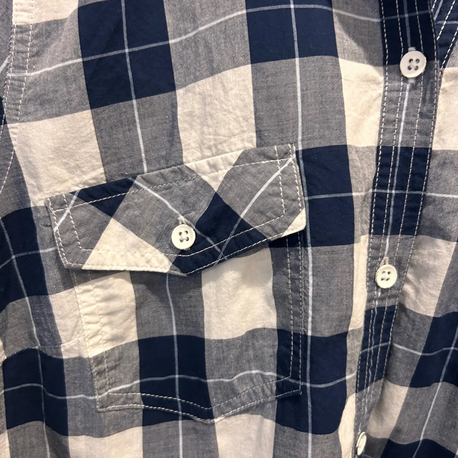 Sonoma Women's Blue White Plaid 3/4‎ Sleeve Button Down Shirt Top Large Gorpcore - Image 4